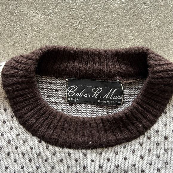 Vintage 70s Colin St Marx Sweater Size Medium Brown Geometric Pullover Acrylic - Picture 3 of 5